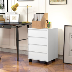 Caisson de bureau rangement bureau sur roulettes 4 tiroirs coulissants MDF blanc