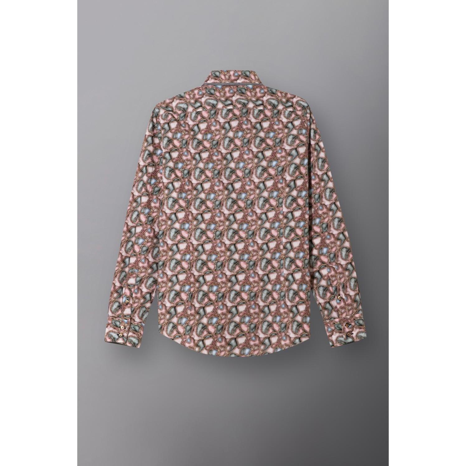 Camicia Uomo 2bottoni Button Down Doppio Collo Slim Popeline Stampato Rosa Cipria Piombo