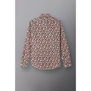 Camicia Uomo 2bottoni Button Down Doppio Collo Slim Popeline Stampato Rosa Cipria Piombo