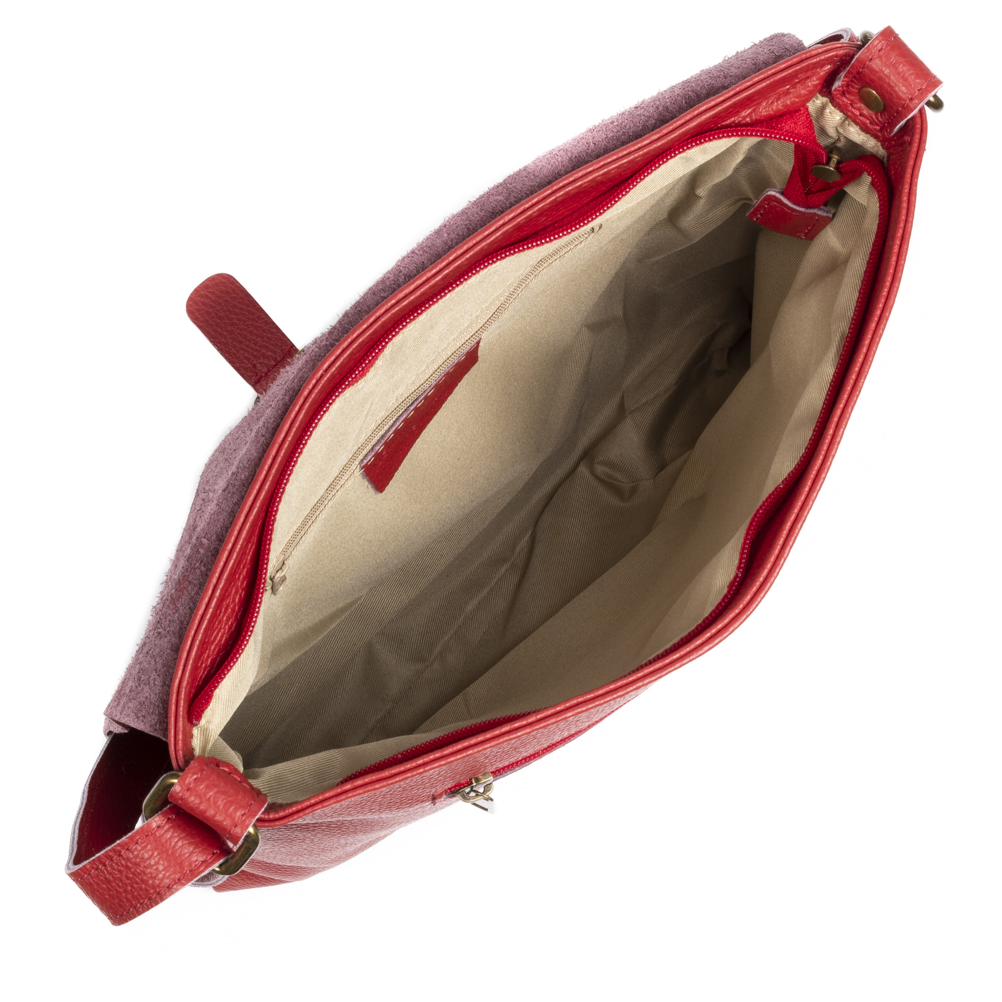 FIRENZE ARTEGIANI Borsa a Tracolla Abbadia da Donna. Vera Pelle Dollaro Made in Italy 35x5x30 Cm. colore rosso