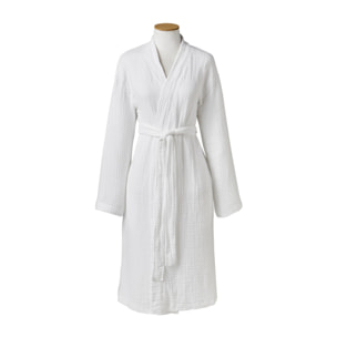 Peignoir uni en gaze de coton, BONHEUR, Blanc