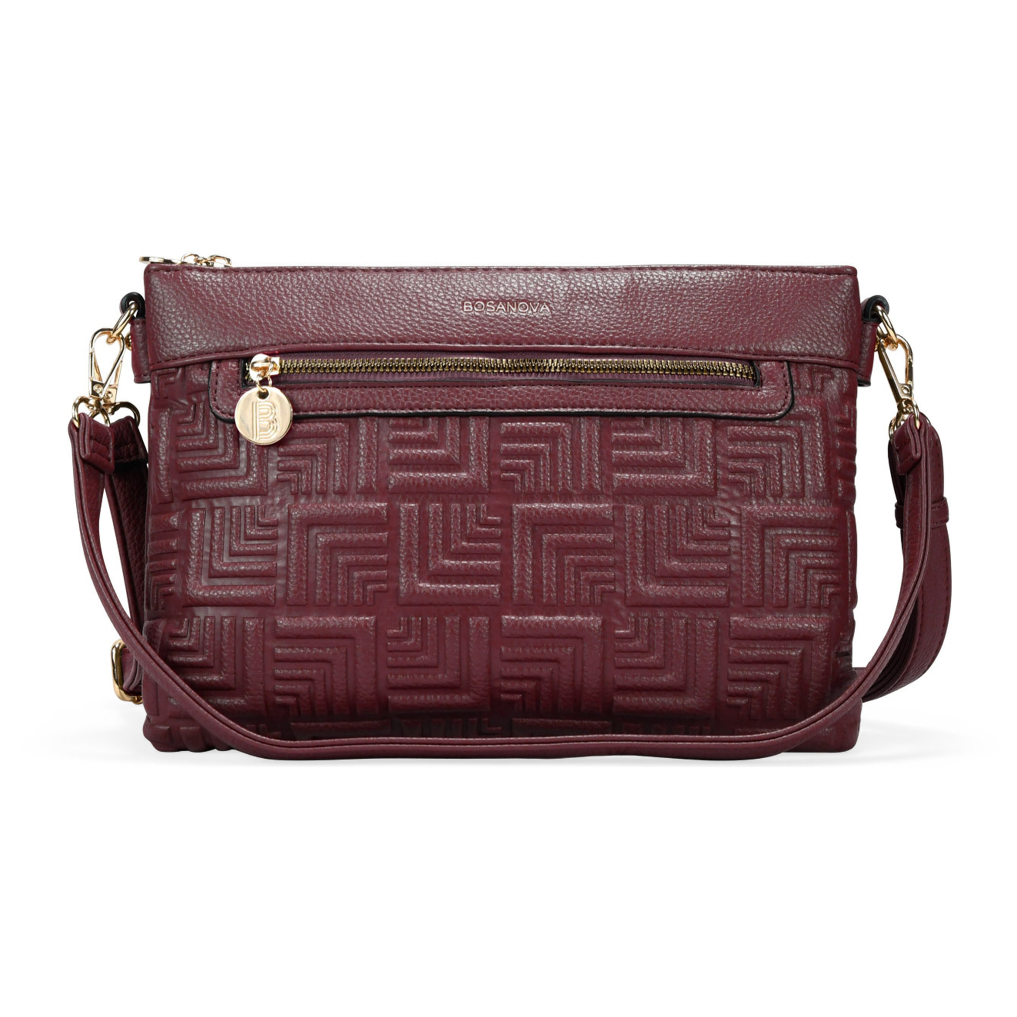 Bolso bandolera burdeos con cinturón y grabado