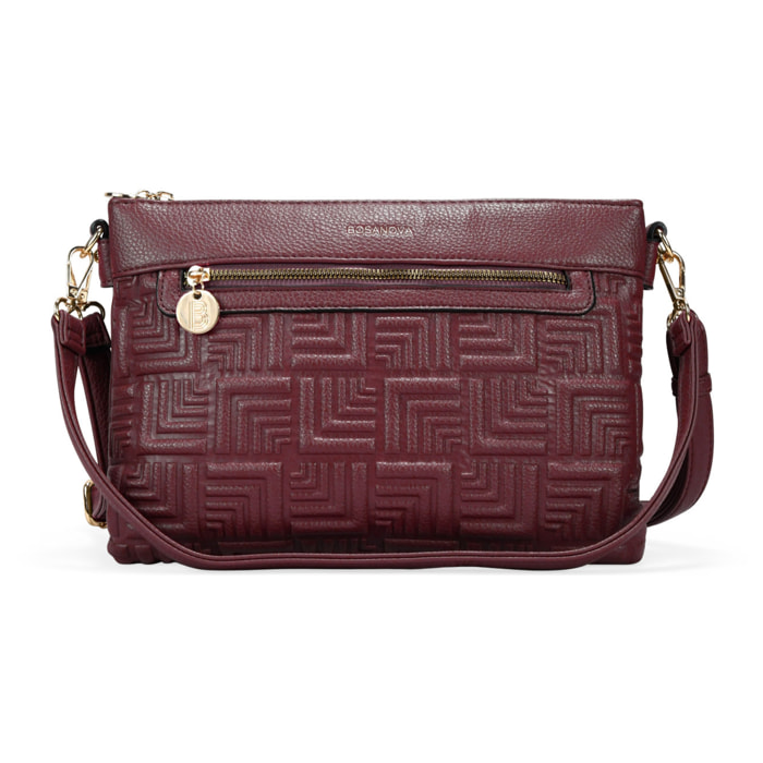 Bolso bandolera burdeos con cinturón y grabado