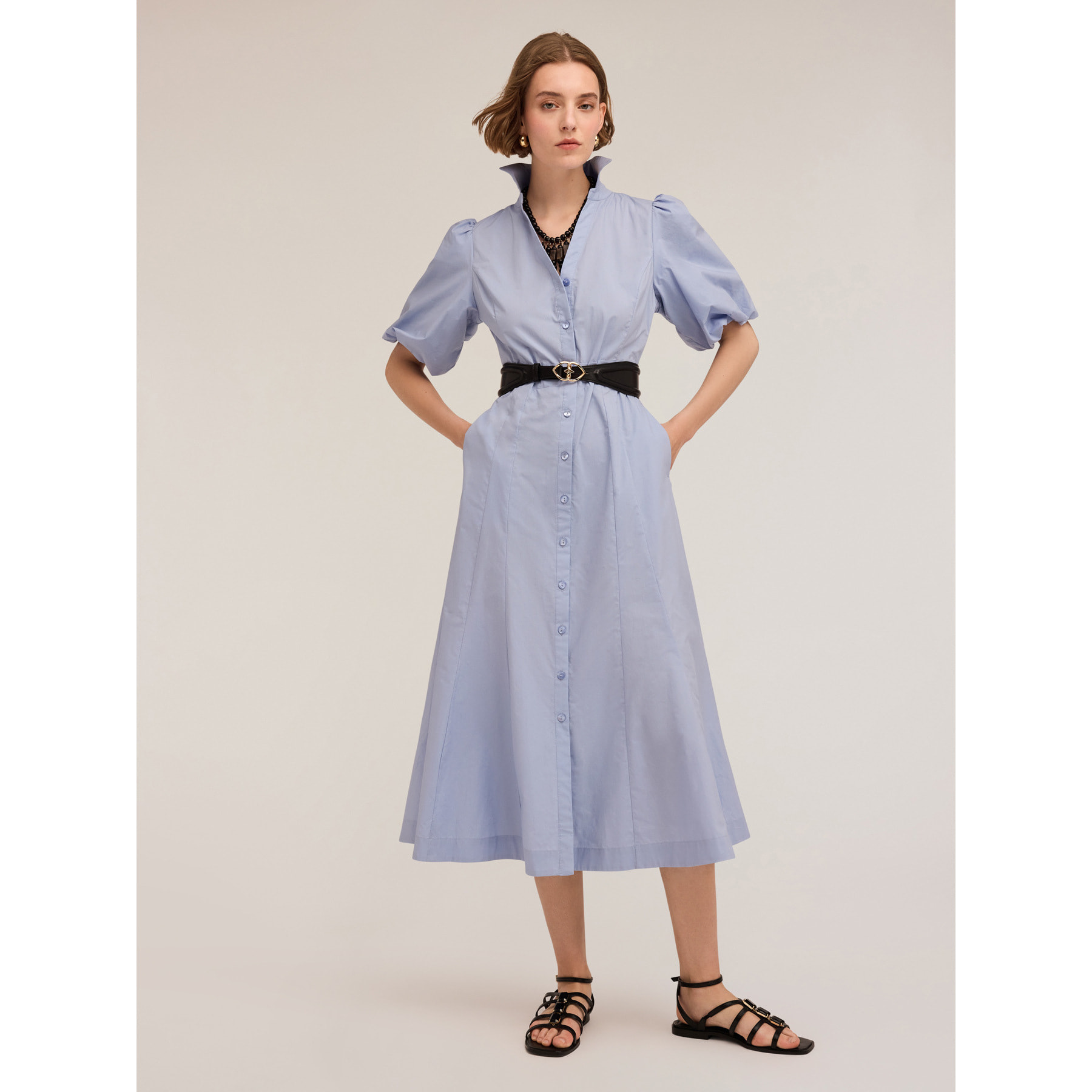 Motivi - Vestito chemisier in popeline - Azzurro