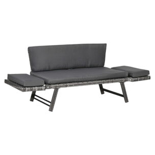 Outsunny Sofá de Ratán 2 Plazas Convertible Cama con Cojines Acolchados Gris