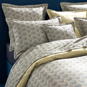 Taie d'oreiller satin de coton imprimé beige Eventails argile