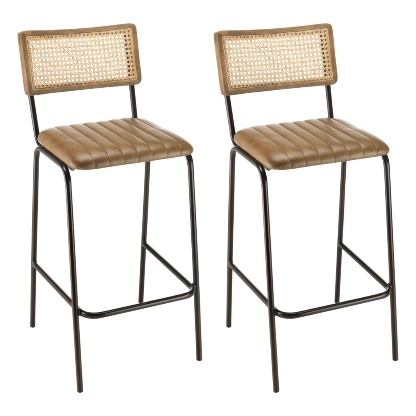 MARCEL - Lot de 2 tabourets de bar assise matelassée cuir dossier droit