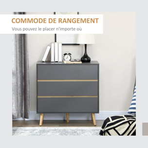 Commode 3 tiroirs design scandinave panneaux particules gris aspect bois clair