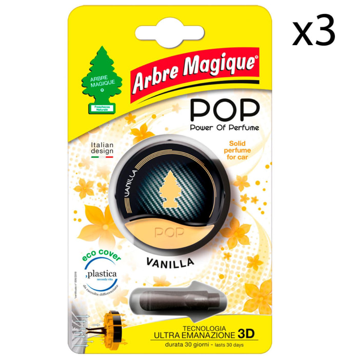 3x Arbre Magique Pop Profumatore Solido per Auto Fragranza Vanilla