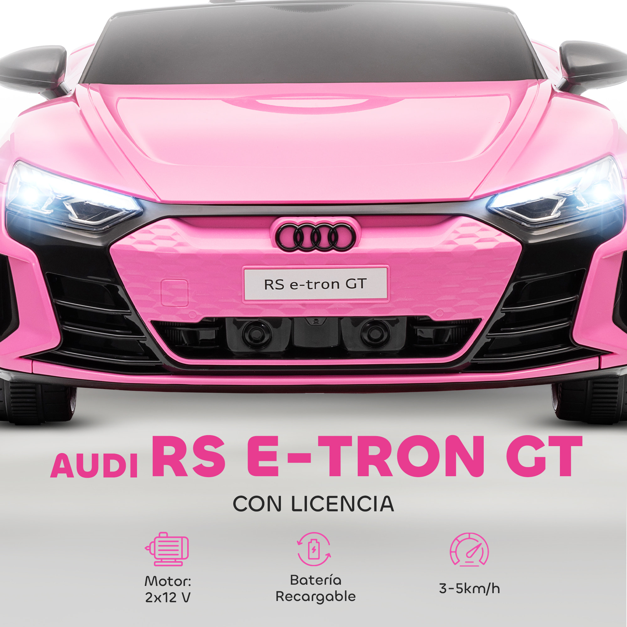 Coche Eléctrico para Niños de +3 Años AUDI RS e-tron GT Coche de Batería 12V con Mando a Distancia Faros LED Bocina Música USB y Apertura de Puerta 3-5 km/h Rosa