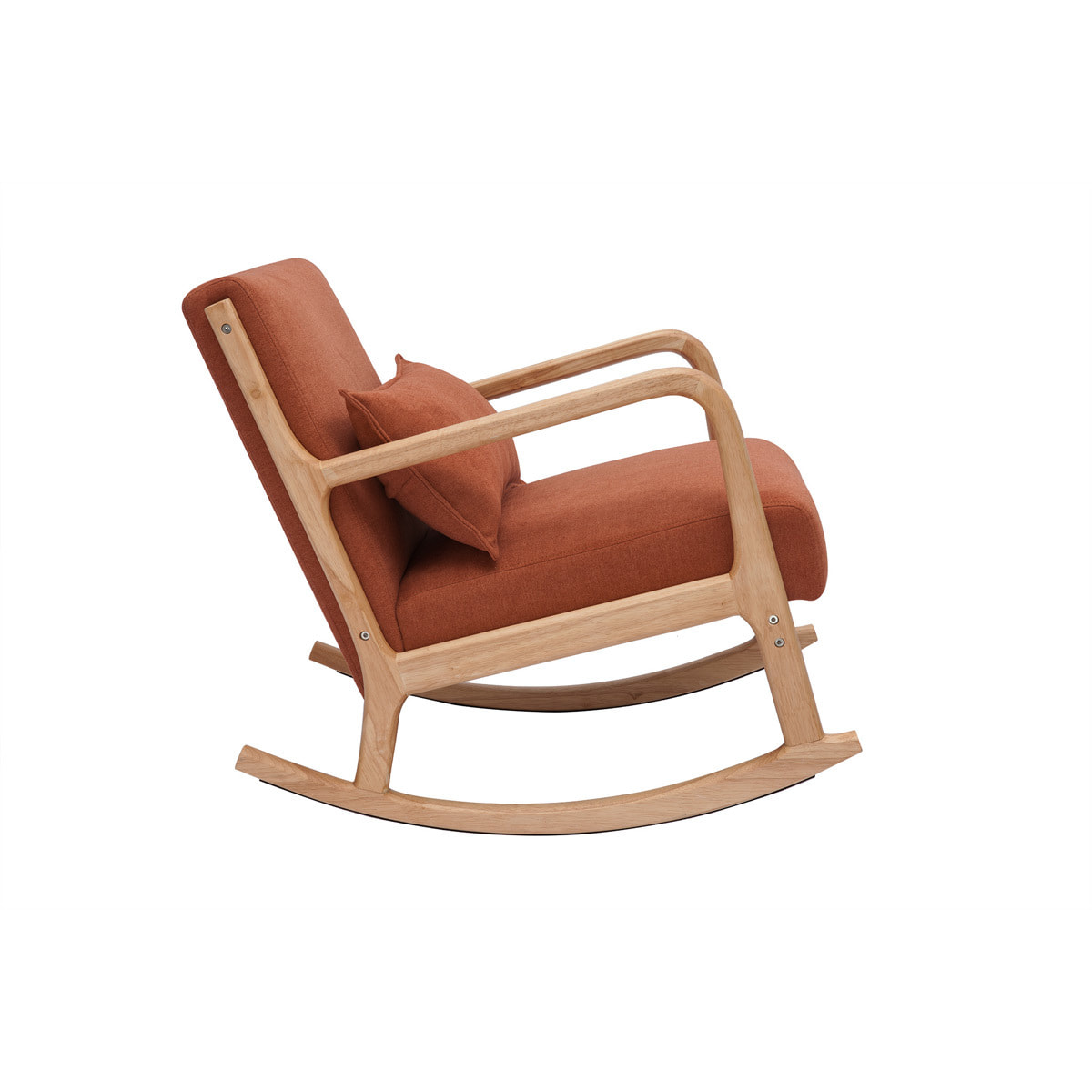 Rocking chair scandinave en tissu effet velours terre brûlée et bois clair massif DERRY