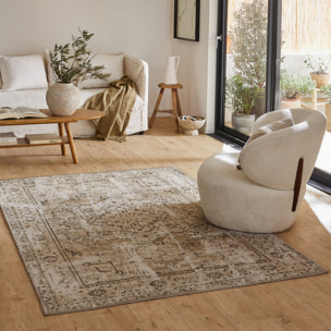 Carry - tapis vintage style oriental lavable en machine à 30°c, kaki