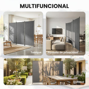 Biombo Plegable de 3 Paneles, 260x180 cm, Biombo Separador de Ambientes con Soporte de Metal, Protección UPF 30+, para Interior, Exterior, Jardín, Patio, Terraza, Gris Oscuro