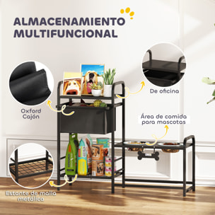 Comedero Perro Elevado con Cajón de Tela, Cuencos Elevados con 2 Cuencos de Acero Inoxidable 2x800 ml, Altura Ajustable, 2 Estantes, para Perros Pequeños y Medianos, Negro