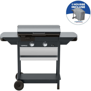 Plancha gaz CAMPINGAZ EX plus noir 2brûleurs sur chariot, 66x42cm + housse
