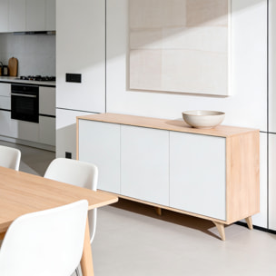 Credenza 3 Ante Con Apertura Push Madia Mobile Contenitore Moderno Con 6 Ripiani Interni Per Soggiorno Sala Da Pranzo 154 x 40 x 75 Cm Rovere Bianco