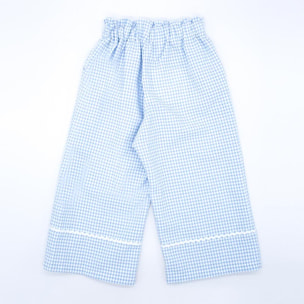Pantalón largo de cuadros vichy azul. Elastico en la cintura, picunela en el bajo.