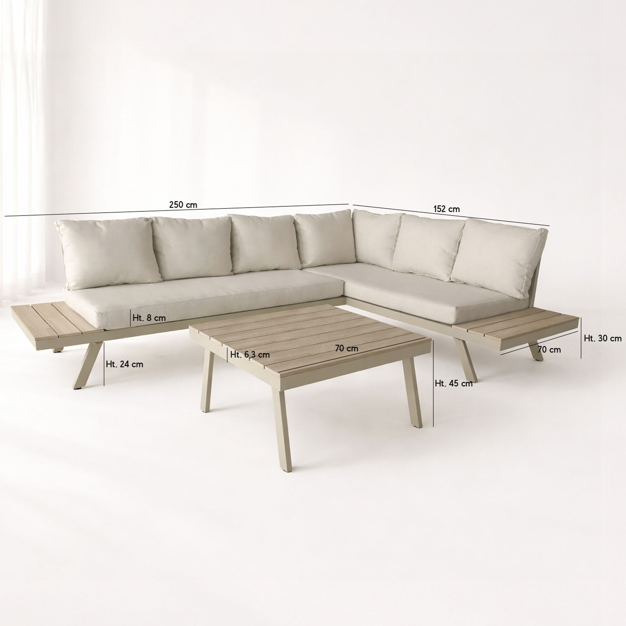 Salon de jardin 6 places en aluminiun et coussin en oléofine beige  CALVI