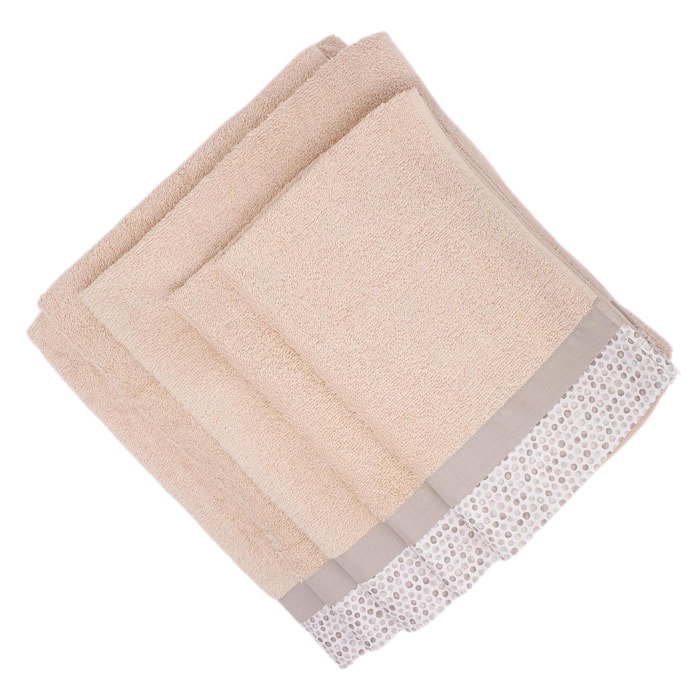 Set Spugna PALLINI 5 Pezzi: 2 Viso+2 Ospite + 1 Telo Bagno - 450 gr/m² - Nocciola - Puro Cotone