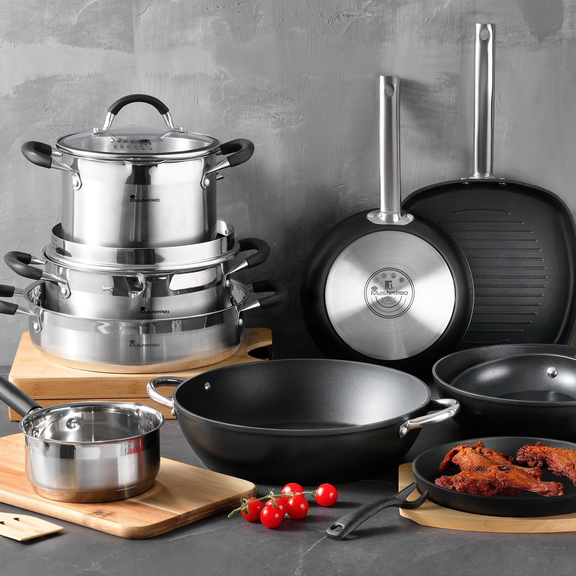 Sartén doble 30x24x12cm en Aluminio fundido con revestimiento antiadherente FOODIES MasterPRO