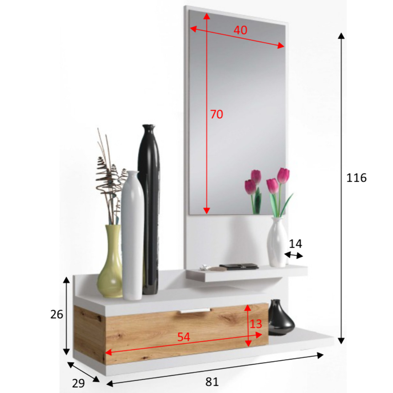 Mobile Ingresso Con Cassetto Specchio E Mensola Design Moderno Salvaspazio Ideale Per Ingresso Soggiorno Con Stile 81x116x29 Cm Bianco E Rovere