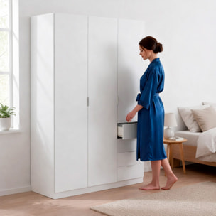 Armadio Con 3 Ante Battenti E 3 Cassetti Armadietto Con Asta Appendi Abiti E 3 Ripiani Per Camera Da Letto Design Moderno 180 x 121 x 52 Cm Bianco