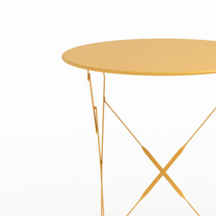 Table de jardin ronde et pliante en métal jaune beurre 2 personnes - Kayla