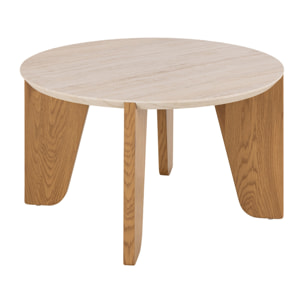 Noeva - table basse - pieds en chêne - plateau effet travertin - 80 cm - Bois