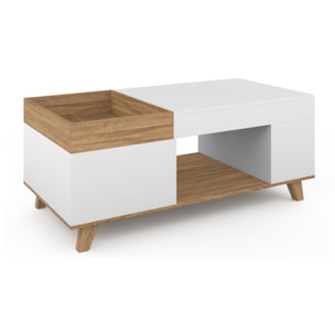 Table basse Stella relevable et double coffre bois et blanc