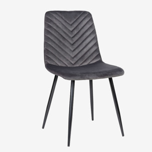 Set da 4 pz, Sedia, New Point, Velluto, Cenere, gambe nere, schienale trapuntato, perfetta per arredare ambienti dallo stile moderno e classico.