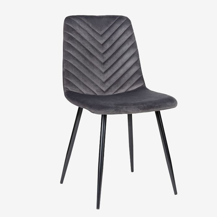 Set da 4 pz, Sedia, New Point, Velluto, Cenere, gambe nere, schienale trapuntato, perfetta per arredare ambienti dallo stile moderno e classico.