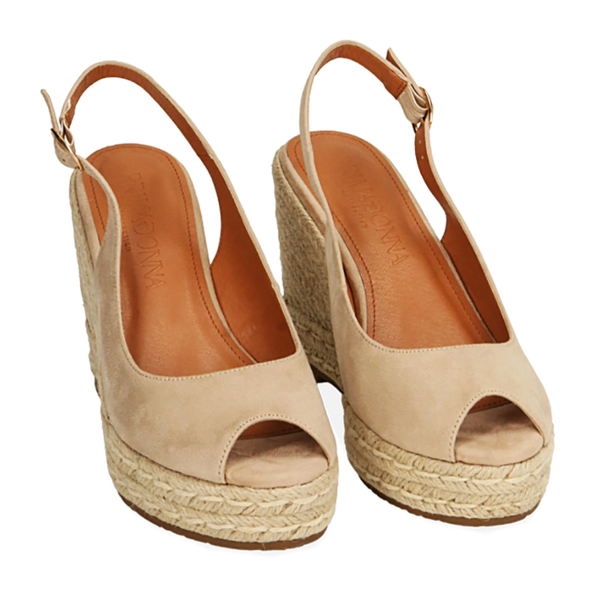 Sandalias beige microfibra cuña 10,5 cm