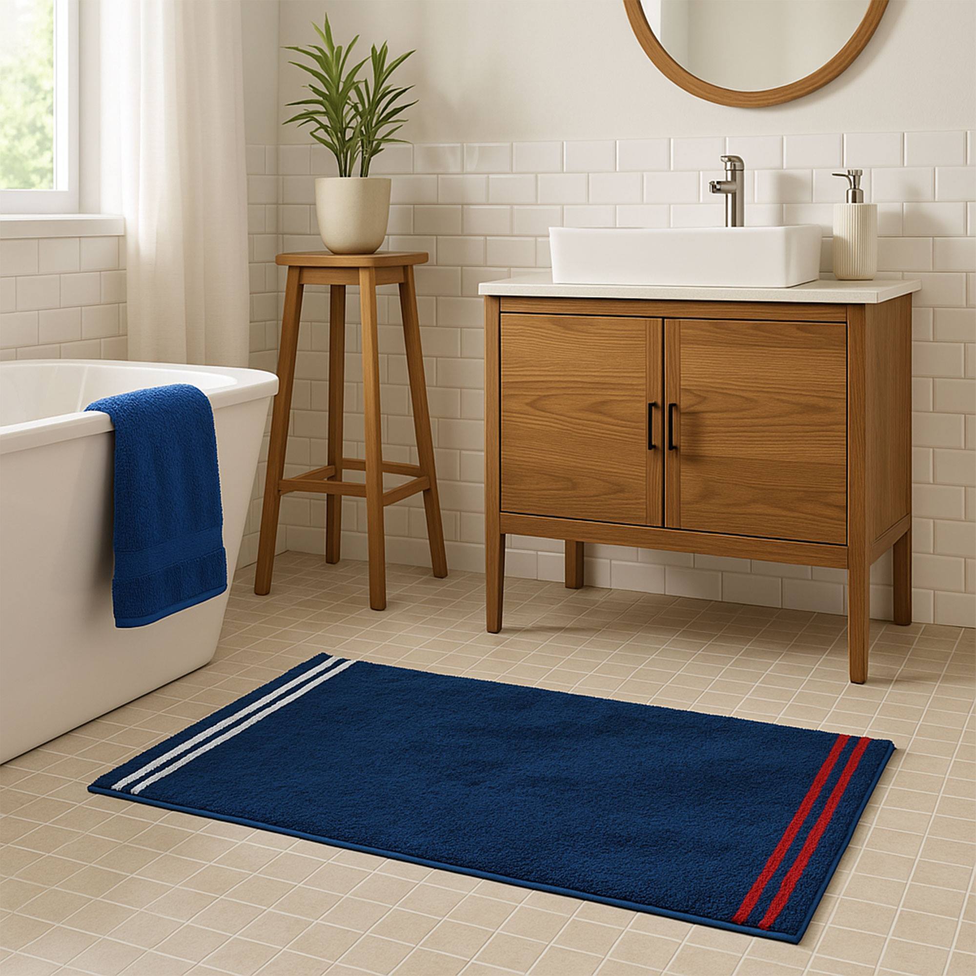 Alfombra de baño 50x80cm 100% algodón 800gsm rizo teñido color azul marino el ganso