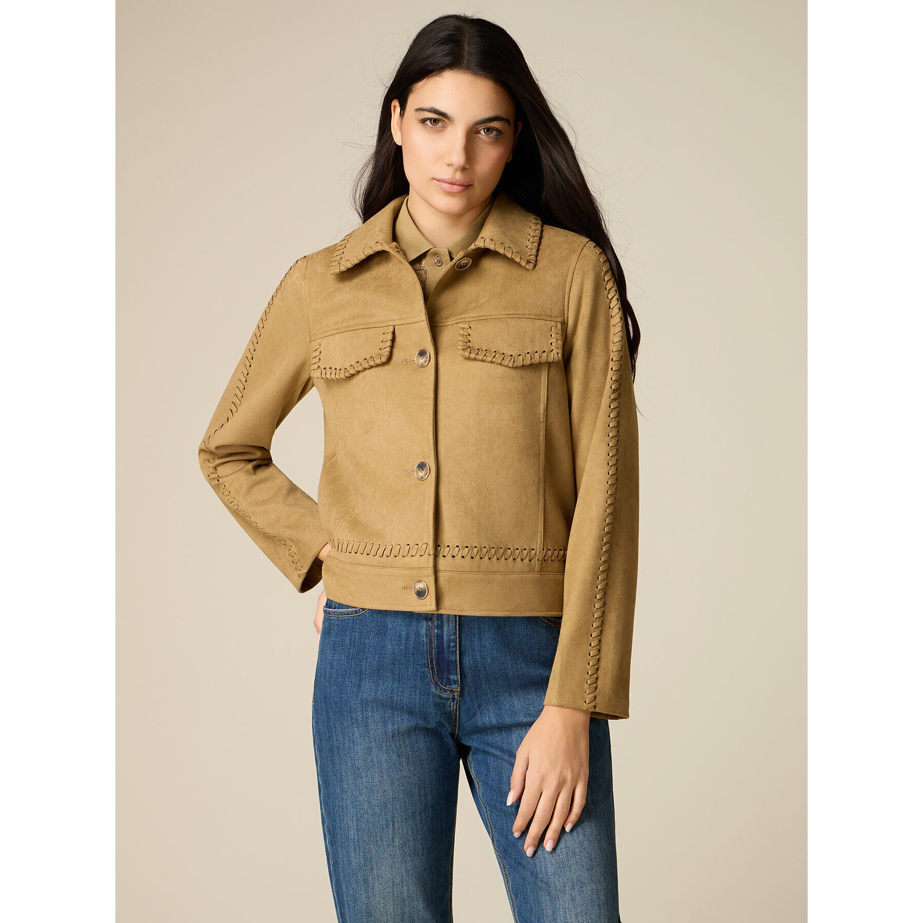 Oltre - Chaqueta con detalle de costuras - Beige