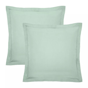 Lot de 2 taies percale de coton uni bleu vert La percale francaise givre