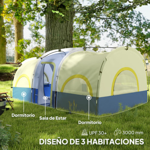 Tienda de Campaña Familiar tipo Túnel para de 4-6 Personas Impermeable 3000 mm Tienda de Camping Plegable con 2 Dormitorios Bolsa para Senderismo 435x251x195 cm Azul y Blanco