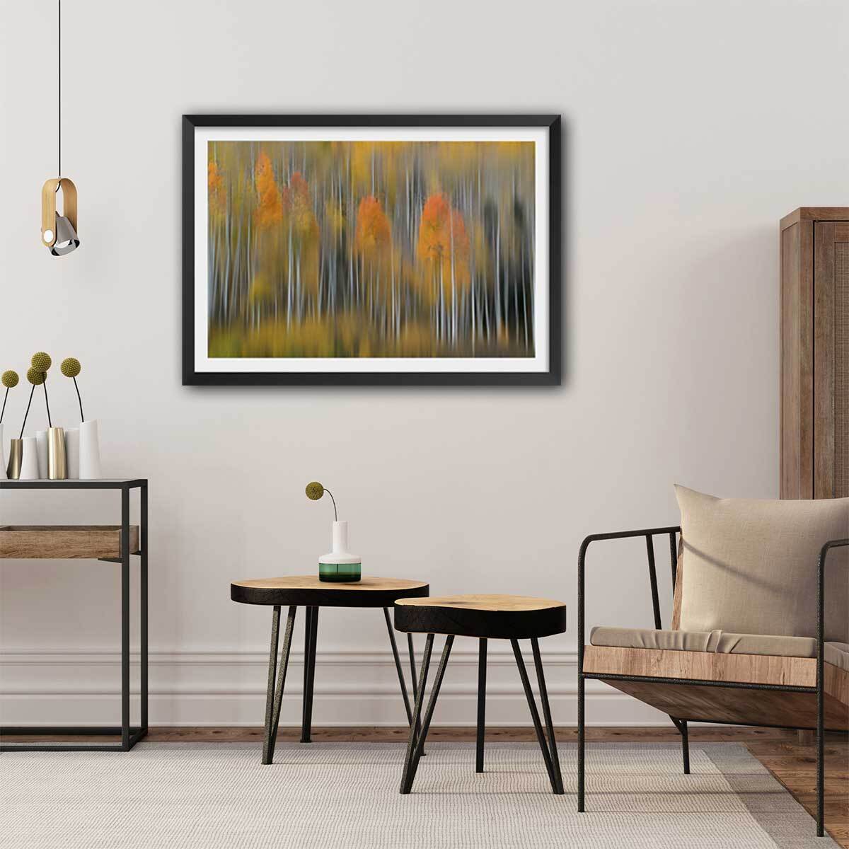 Affiche forêt et Impression d'automne Affiche + cadre en bois - Noir