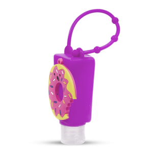 Portachiavi Bottiglia disinfettante per le mani alcol ricaricabile 30ml. Design donut.