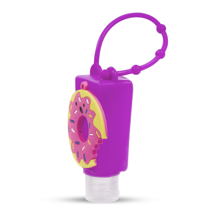 Portachiavi Bottiglia disinfettante per le mani alcol ricaricabile 30ml. Design donut.