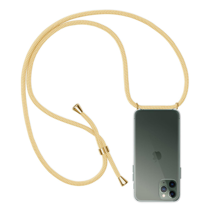 Carcasa transparente iPhone 11 Pro con colgante de nylon. Accesorio de moda, ajuste perfecto y máxima protección