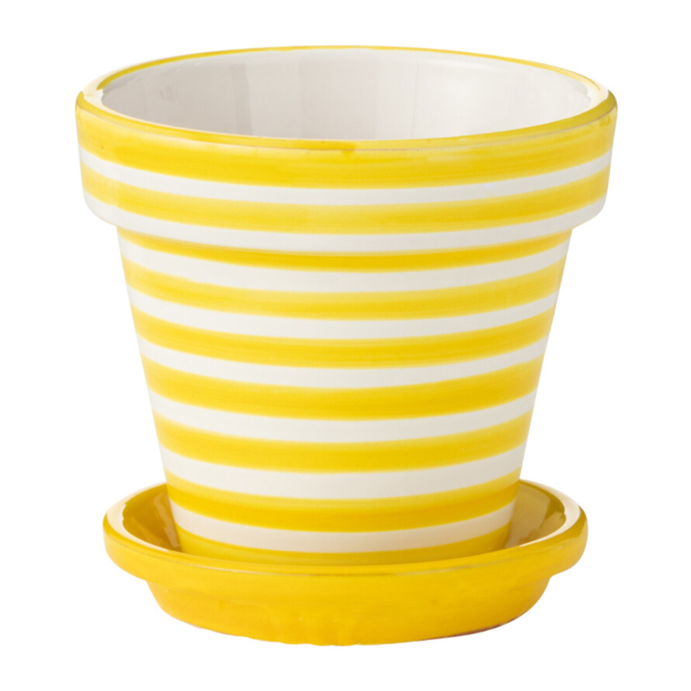 J-Line cache-pot Granada Stripes Handmade + Painted - céramique - jaune - small - Ø 21 cm