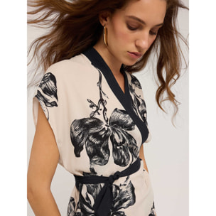 Motivi - Top floreado con cruce - Negro