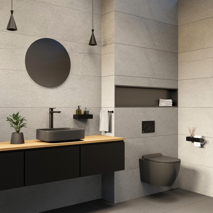 PixL WC suspendu en céramique Vortex , fixations invisibles + abattant Soft-Close, Gris mat (CEPX010RTORPGRM)