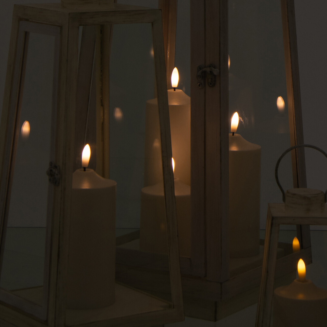 J-Line Lanterne + Bougie - verre - blanc - large - lumières LED