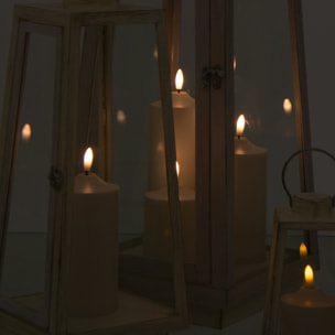 J-Line Lanterne + Bougie - verre - blanc - large - lumières LED