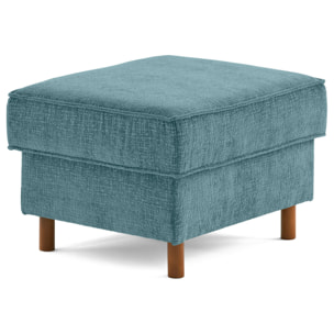 Jake - pouf en tissu velours relief - pieds en bois foncé - Bleu