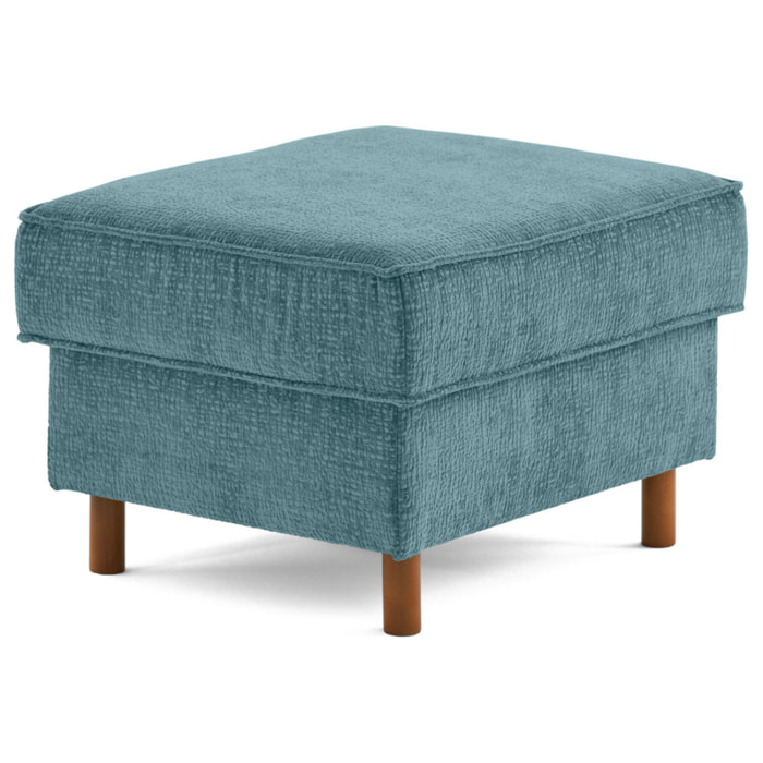 Jake - pouf en tissu velours relief - pieds en bois foncé - Bleu