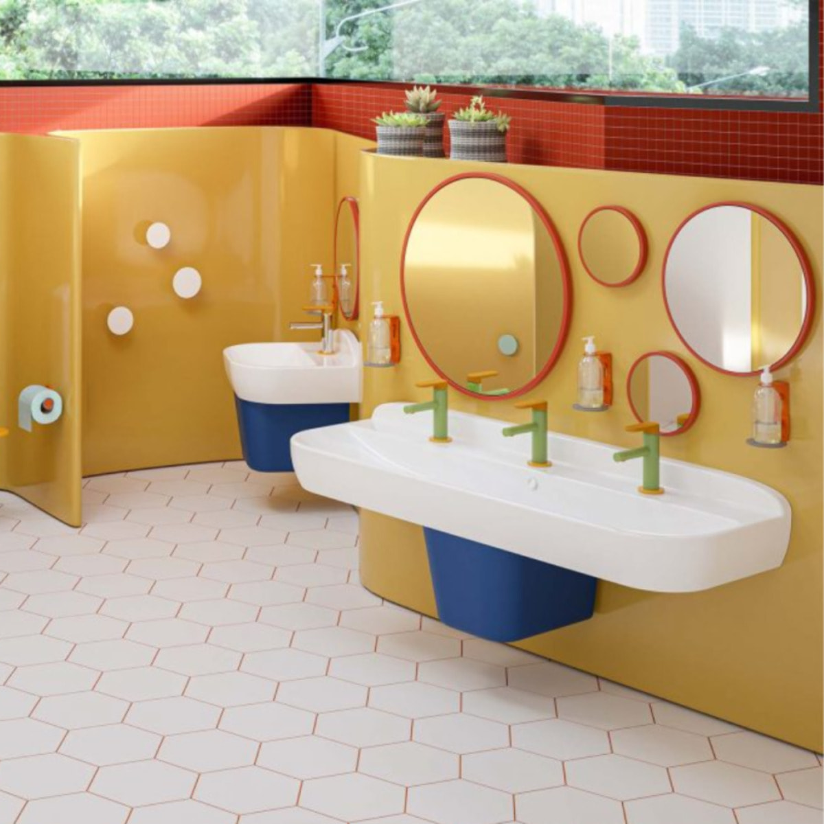 Lavabo pour enfant Sento Kids 125 cm + cache siphon bleu + siphon et bonde