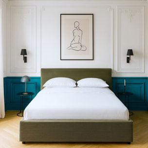 Lit coffre avec tête de lit en velours côtelé - TINA