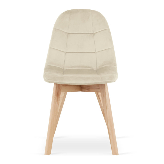 Sedia da pranzo Bora in velluto beige con gambe in faggio